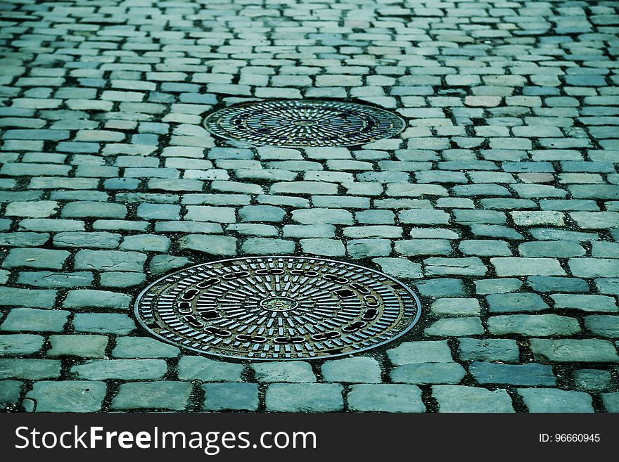 Cobblestone, Road Surface, Pattern, Manhole