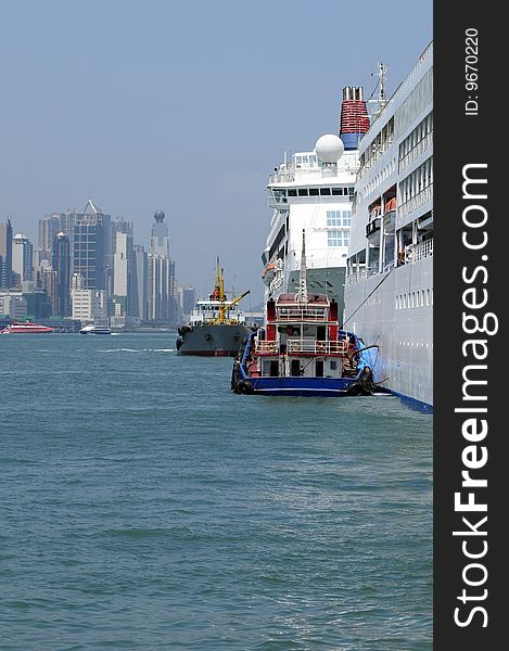 Cruiseship in the harbour of Hong kong. Cruiseship in the harbour of Hong kong