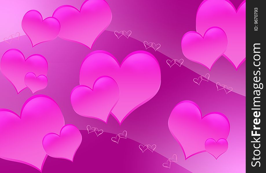 Small and big purple pink hearts