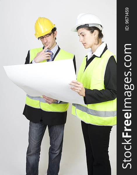Engineer and client checking a project. Engineer and client checking a project