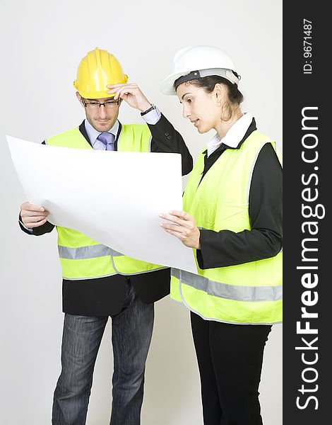 Engineer and client checking a project. Engineer and client checking a project