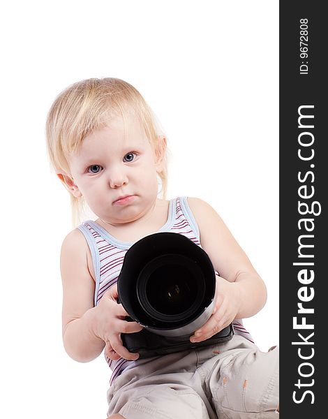 Small photographer on isolated background. Small photographer on isolated background