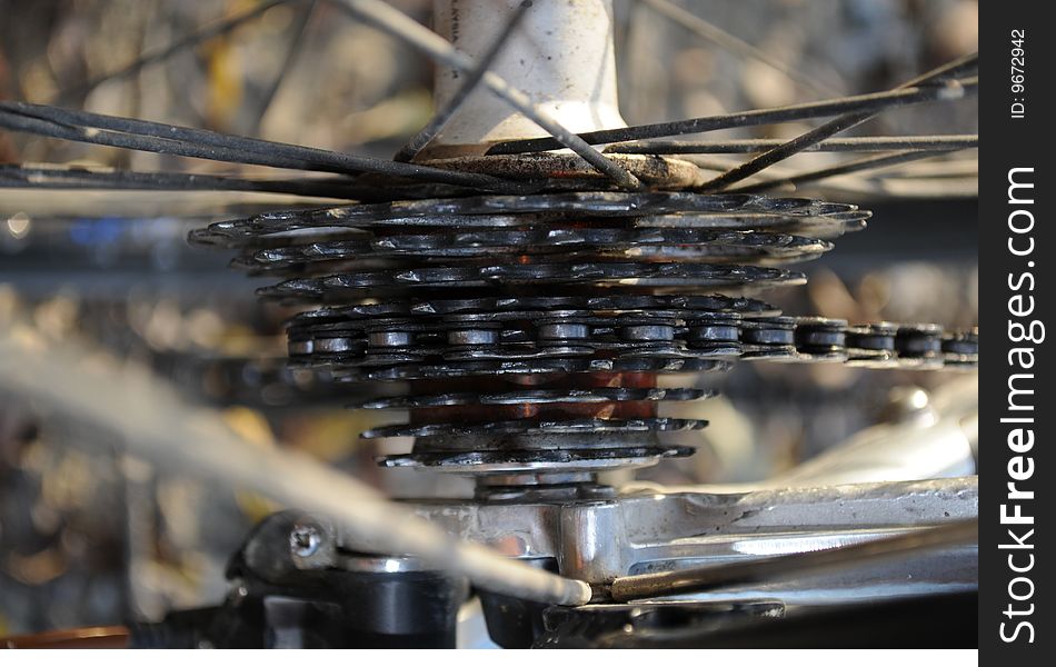 A detail view at a bycicle. A detail view at a bycicle.