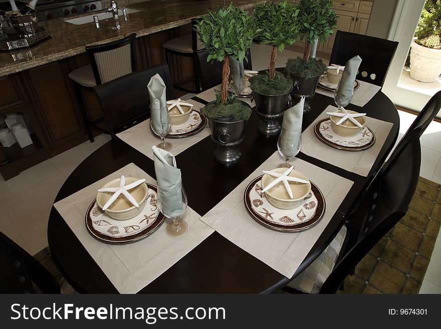 Dining table with luxurious tableware and decor. Dining table with luxurious tableware and decor.