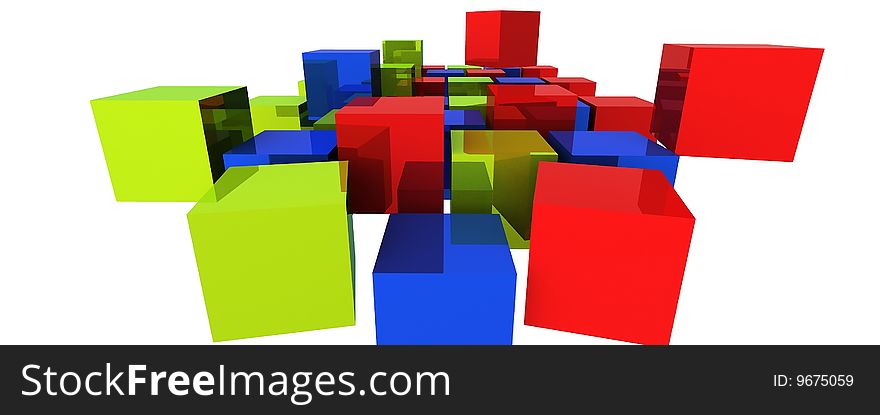Bright colored disoriented blocks colored red blue and yellow. Bright colored disoriented blocks colored red blue and yellow