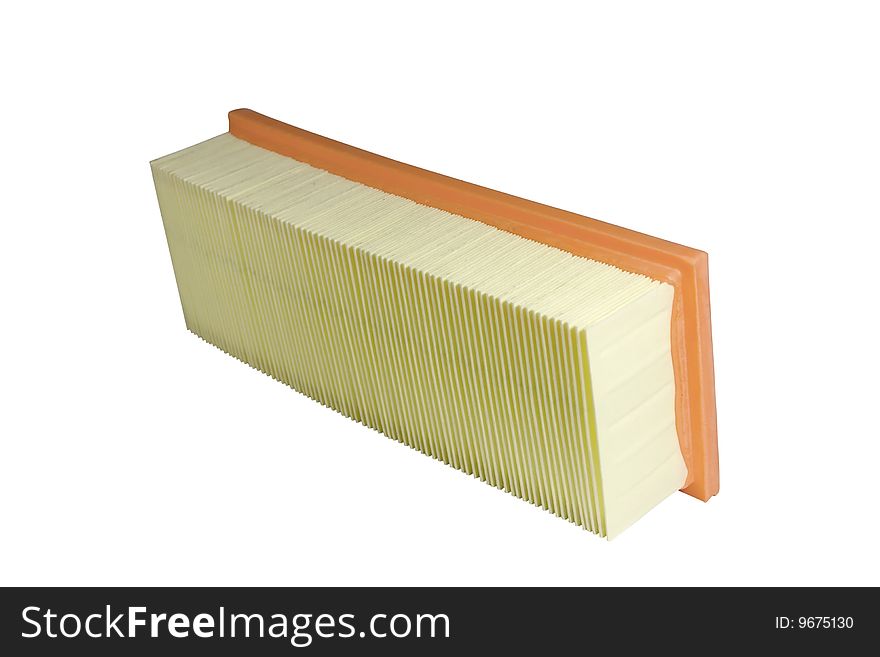 The automobile filter for air clearing, located on the isolated white background
