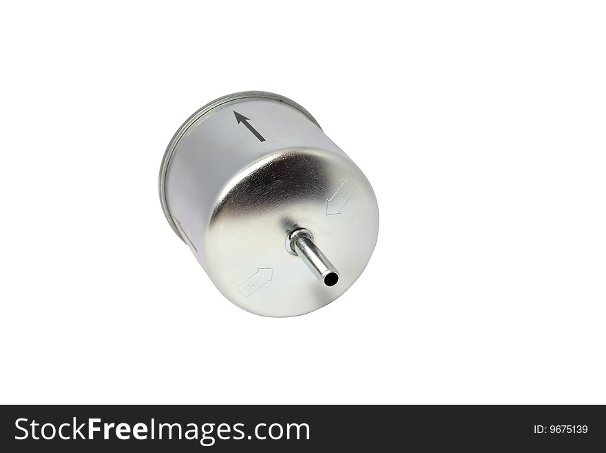 The automobile fuel filter located on the isolated white background