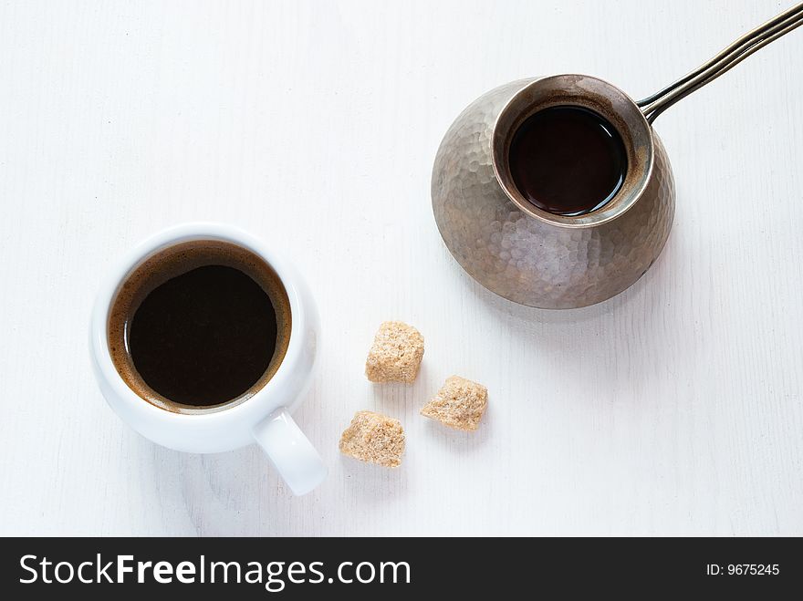 Fresh coffee with brown sugar