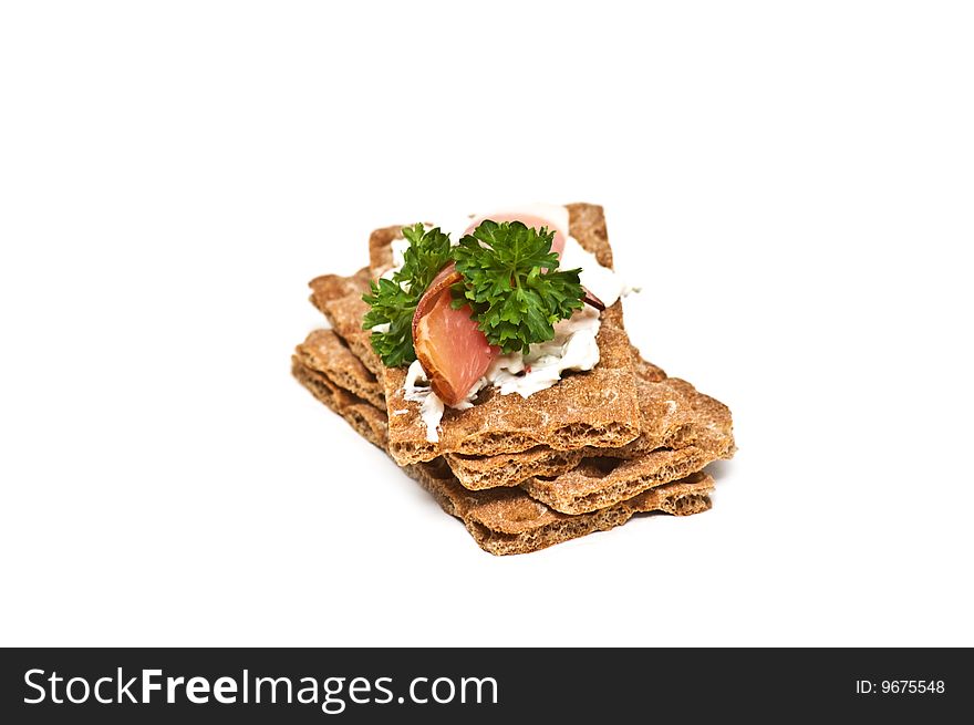 Sandwich with crispy bread and ham. Sandwich with crispy bread and ham