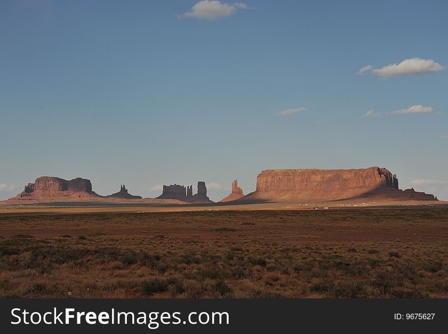 Famous stone formations of the monument valley so typical of the western movies sceneries.