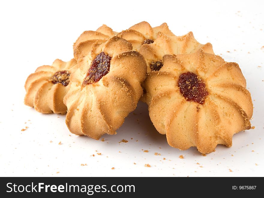 Jelly filled cookie isolated on white background. Jelly filled cookie isolated on white background