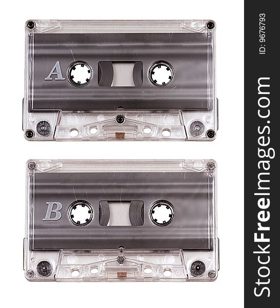 Audio cassette isolated on white background with clipping path