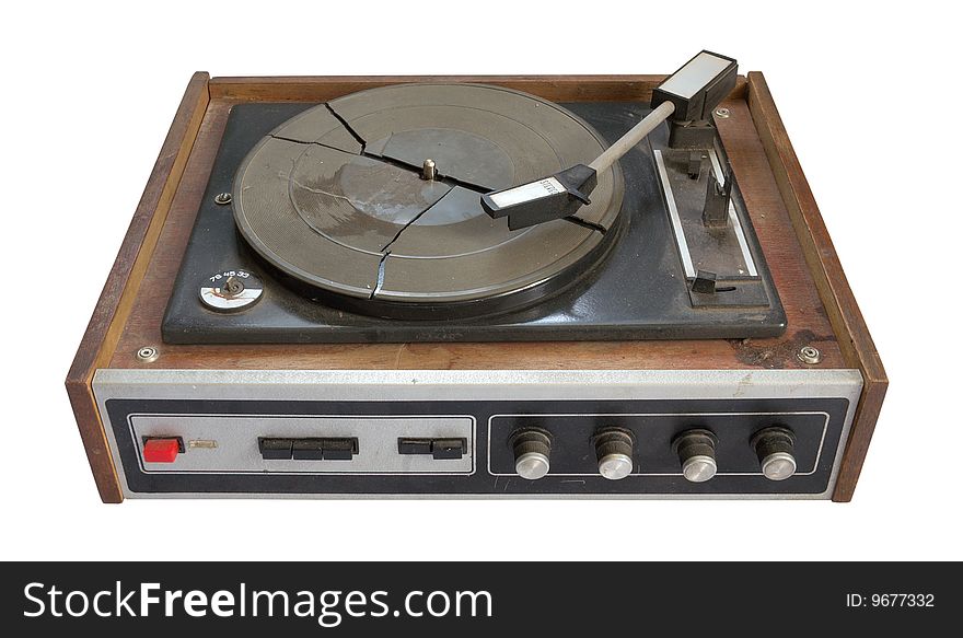 Old record-player isolated on white background