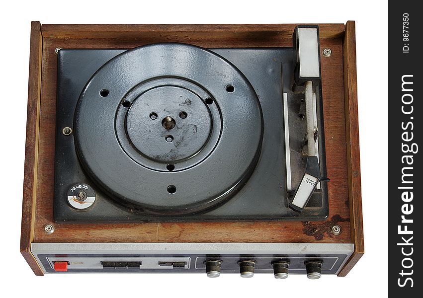 Old record-player isolated on white background