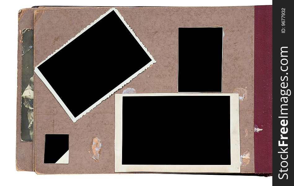 Vintage photo album with empty photos isolated on white background with clipping path