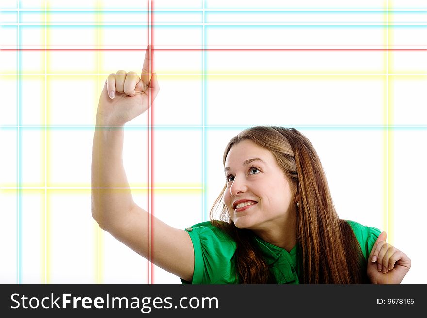 A young woman drawing stripes in the air. A young woman drawing stripes in the air
