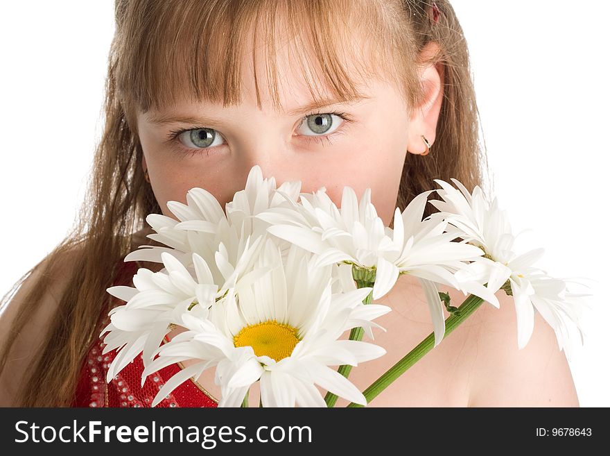 An image of a pretty girl with white flowers