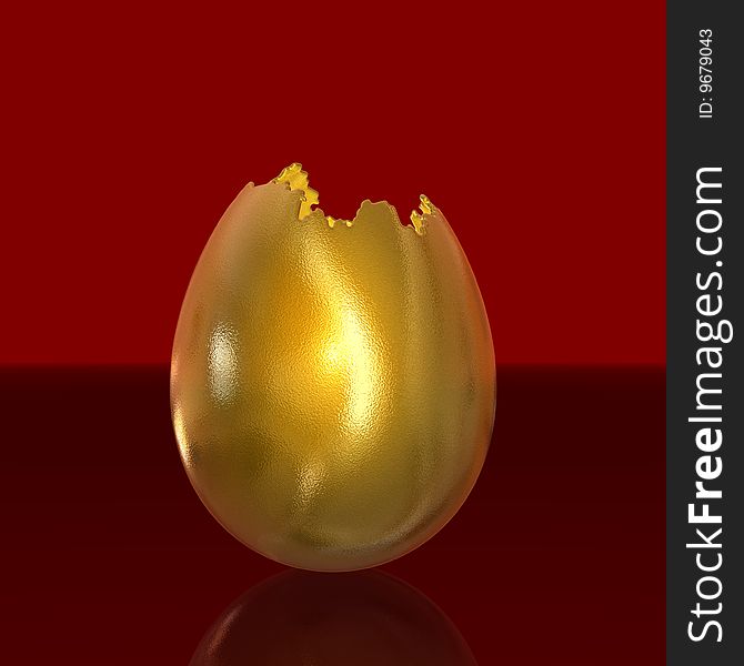 A golden egg on red background.