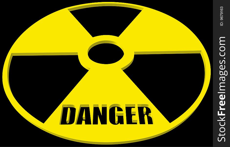 Sign on radioactive danger on a black background. Sign on radioactive danger on a black background