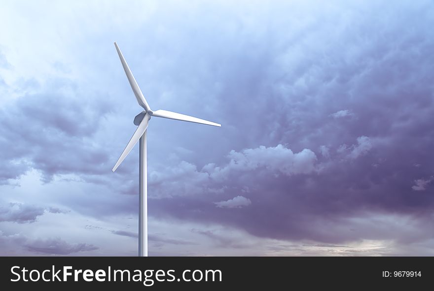 Wind turbine on thunder sky. Wind turbine on thunder sky.