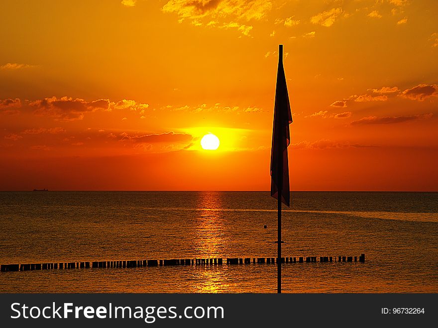 Sunset, Horizon, Afterglow, Sea