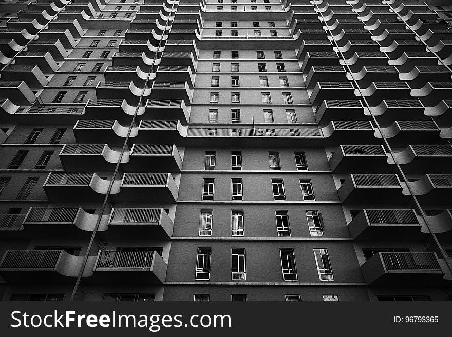 Worms Eye View of Building in Black and White Photography