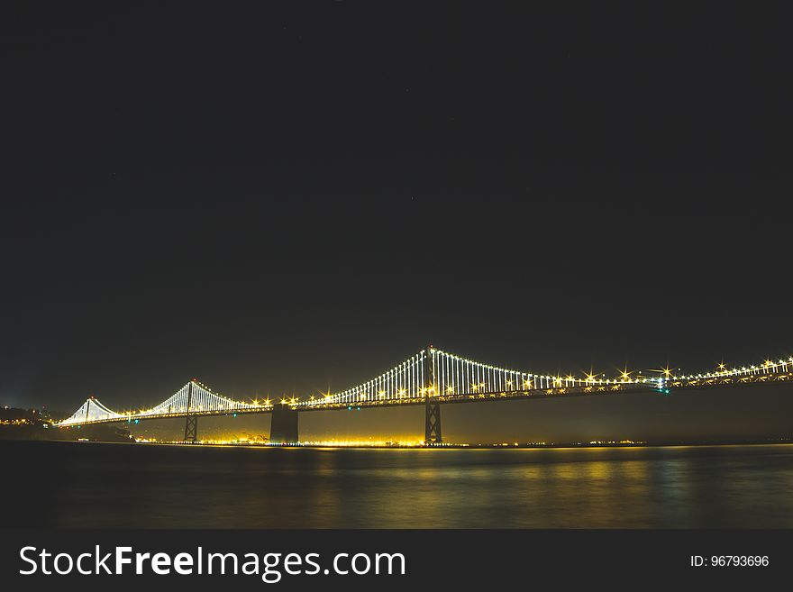 Lighted Bridge at Nighttime