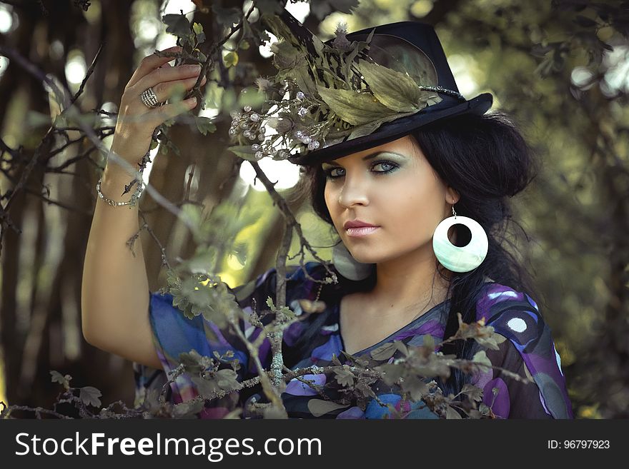 Beauty, Girl, Black Hair, Tree