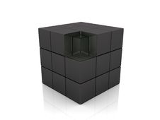 3D Glass Cube Among Metal Cubes Stock Image
