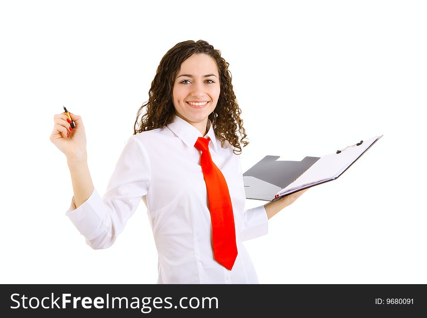 Businesswoman with Folder and pan. Businesswoman with Folder and pan