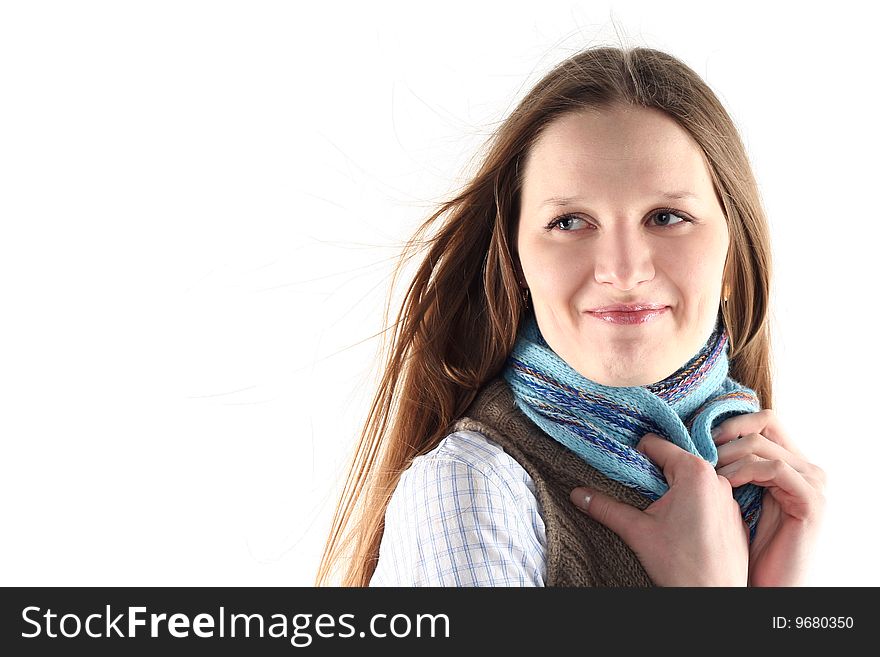 Young Woman Wrap Up Into Scarf
