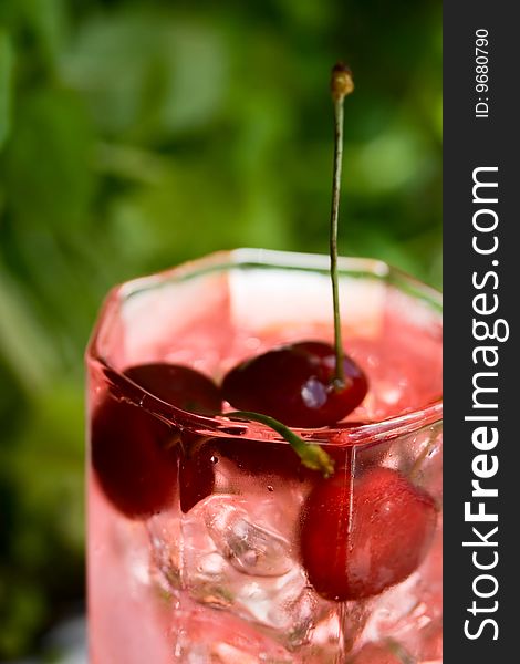 Refreshment drink on green background. Refreshment drink on green background