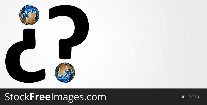 Question sign on white background with world. Conceptual Image