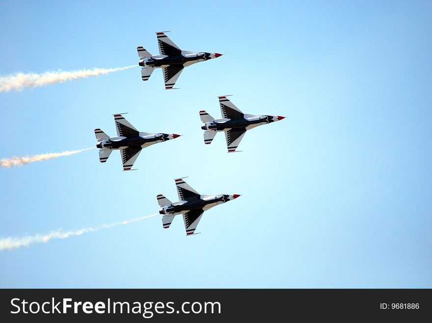 Thunderbirds Formation in a fly-by. Thunderbirds Formation in a fly-by