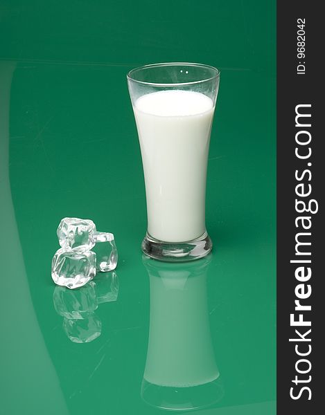 Glass of milk on green background. Glass of milk on green background