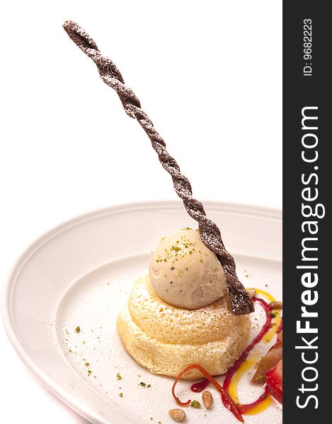 Gourmet desserts on a plate isolated