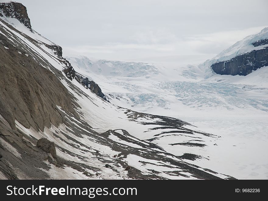 The columbia icefields in jasper national park in alberta canada