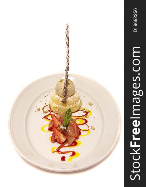 Gourmet desserts on a plate isolated