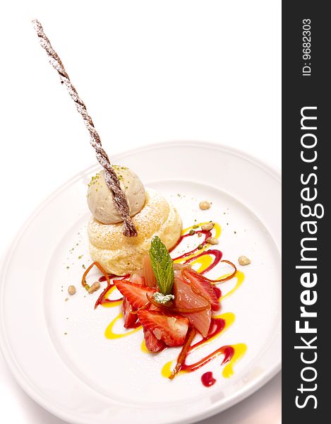 Gourmet desserts on a plate isolated