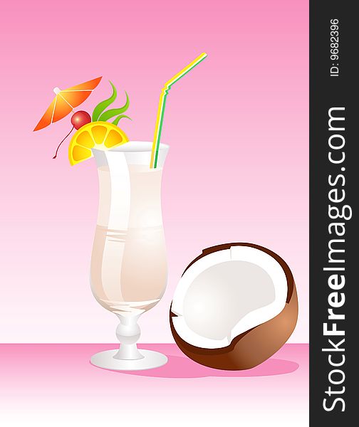 Tropical Glass of cocktail - Isolated on a pink Background