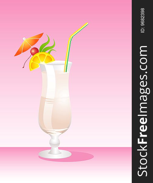 Tropical Glass of cocktail - Isolated on a pink Background