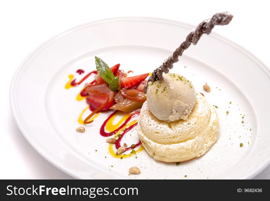 Gourmet desserts on a plate isolated