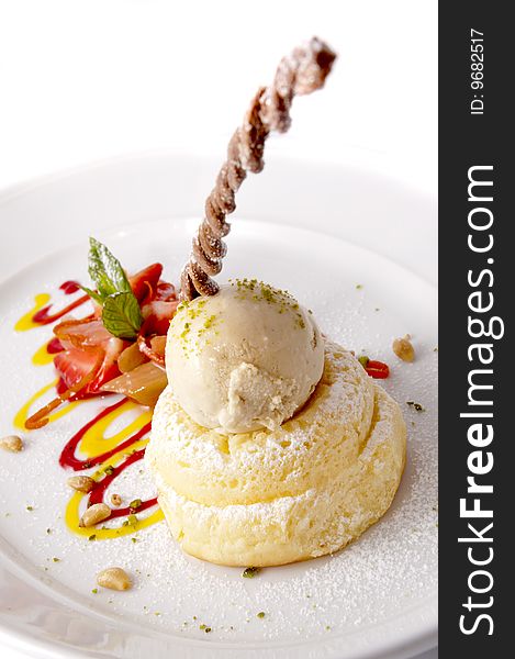 Gourmet desserts on a plate isolated