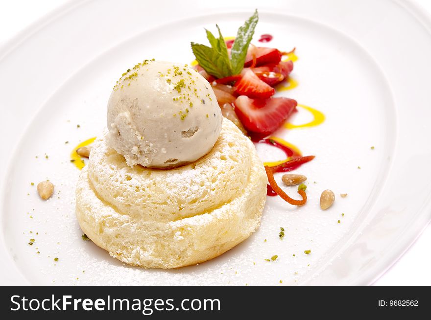 Gourmet desserts on a plate isolated