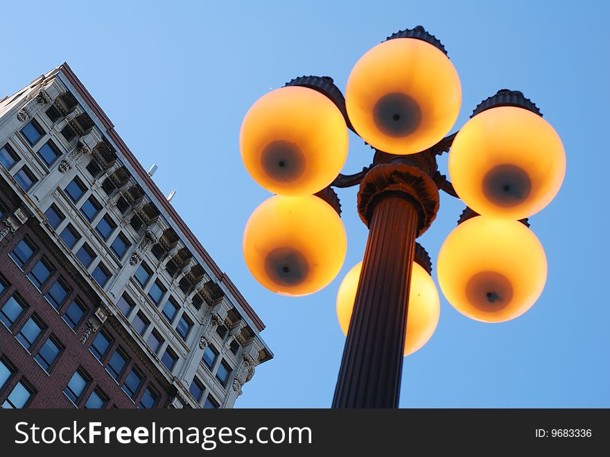 Chicago Street Lamp and office building