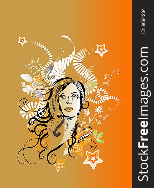 Creative and colorful complex illustration with woman's face and may colors, shapes and designs. Creative and colorful complex illustration with woman's face and may colors, shapes and designs.