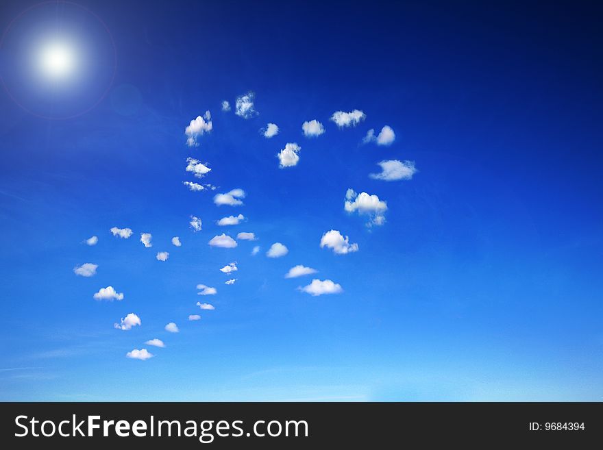 Blue sky with heart shaped clouds