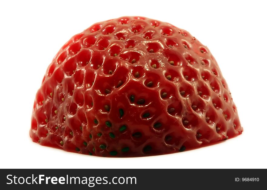 A unique angle of a strawberry, isolated on a white background. A unique angle of a strawberry, isolated on a white background.