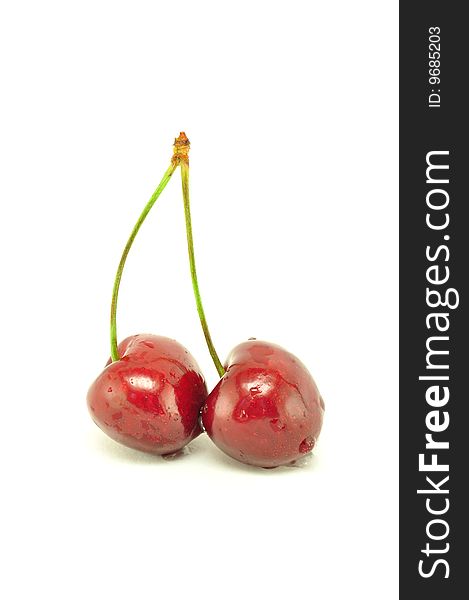 Pair cherries on a white background