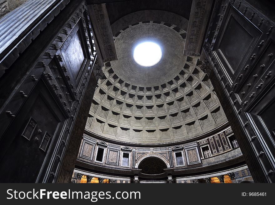 Entrance of Pantheon Rome. The picture was taken with wide angel lens.